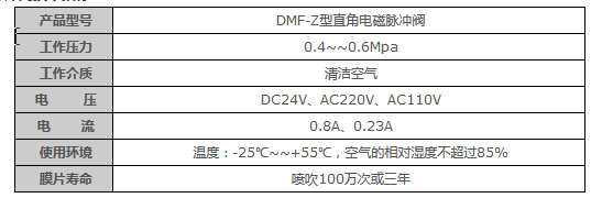 DMF-Z型直角電磁脈沖閥技術指標